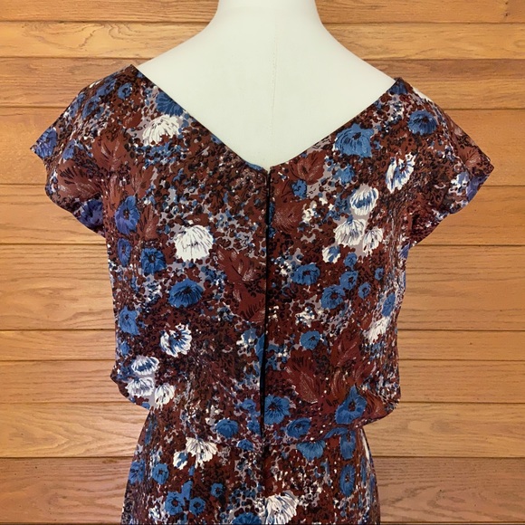 Vintage 60s brown and blue bow front wiggle dress - Picture 9 of 12